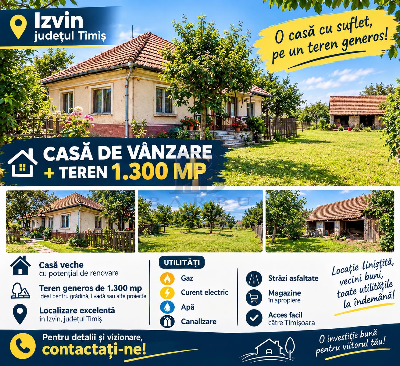 Villa Ancienne, Terrain 1.300 m², Double Façade, Routes Bitumées - Izvin