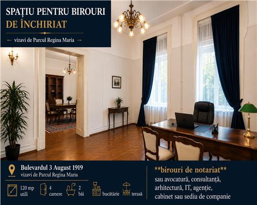 Spatiu pentru birouri de inchiriat – 120 mp + terasa | Parcul Regina Maria | 980 €/lună