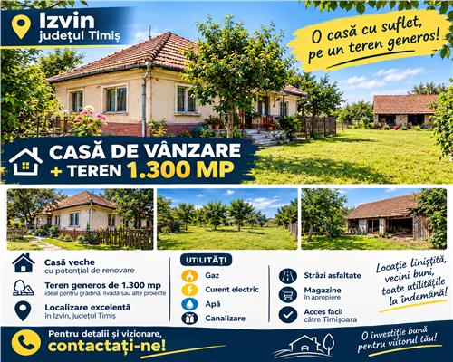 Casa veche, teren 1300mp, 2 fronturi, strazi asfaltate