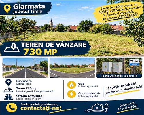 Teren Giarmata, strada asfaltata, toate utilitatile